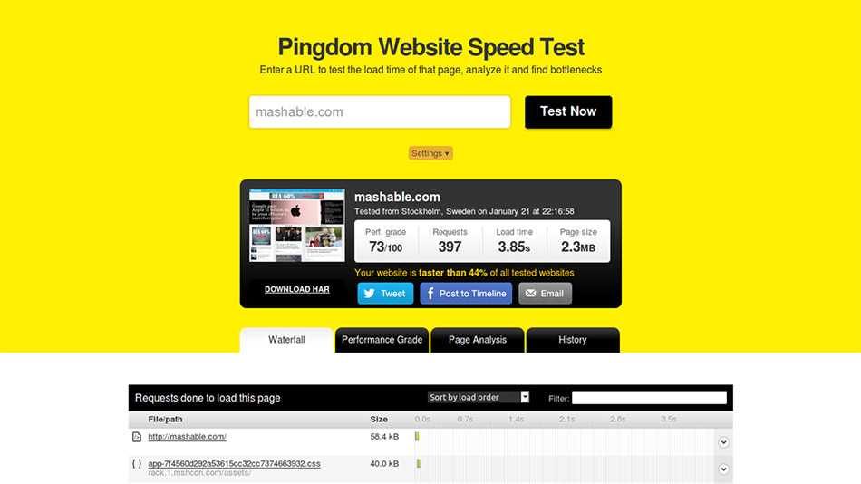 Pingdom Tools speedcheck