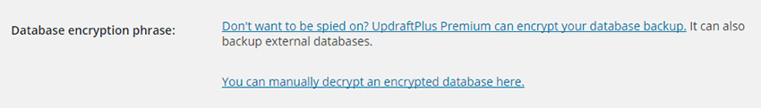 Updraft plus database encryption