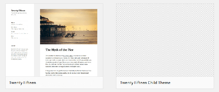wordpress dashboard child-theme