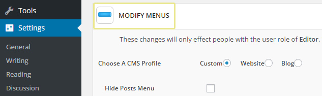 White Label CMS modify menues