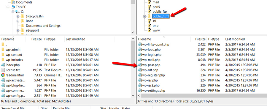 FileZilla ftp upload to public_html directory