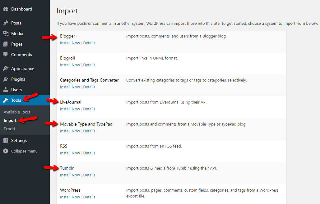 Import Content from various platforms into WordPress