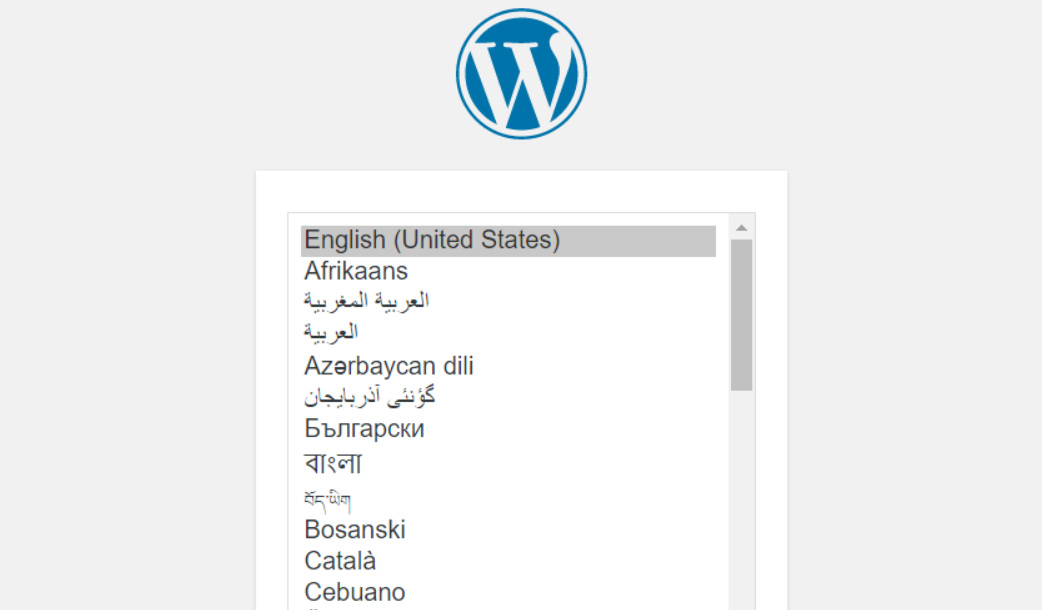 WordPress installation: Select your language