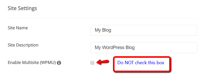 WordPress Installer Multisite option