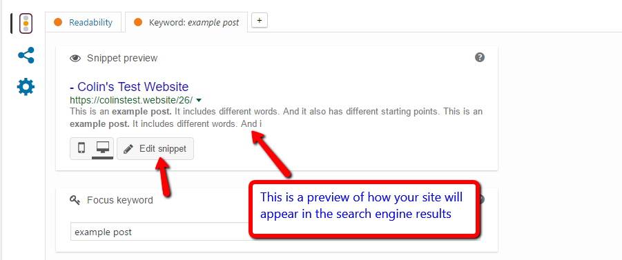Snippet preview: This is how your site will appear in the search engine results