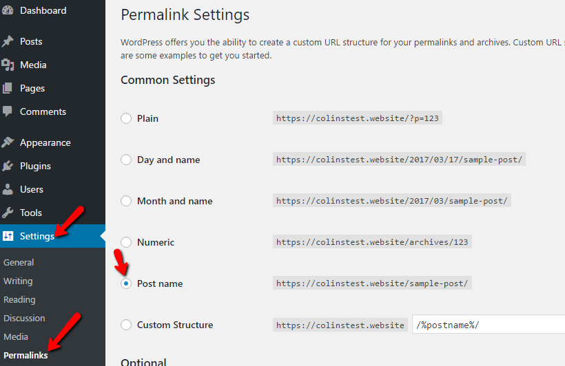 Change the Permalink Settings to Post Name