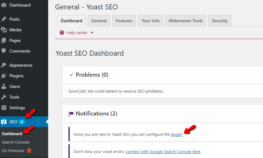 Use Yoast Seo setup wizard to configure the plugin