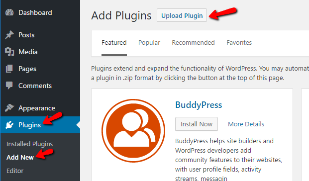 Upload a WordPress plugin to the site