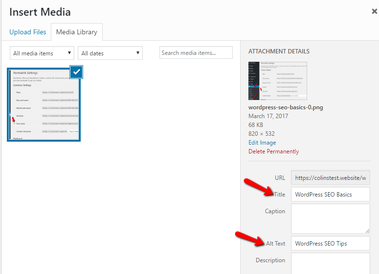 WordPress image seo settings