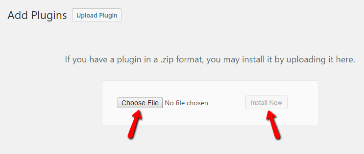 Choose the WordPress plugin archive file to upload